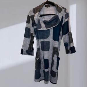 Papillon Geo Print Cowl Neck Tunic Top – Gray/Blue (Women’s XXL)